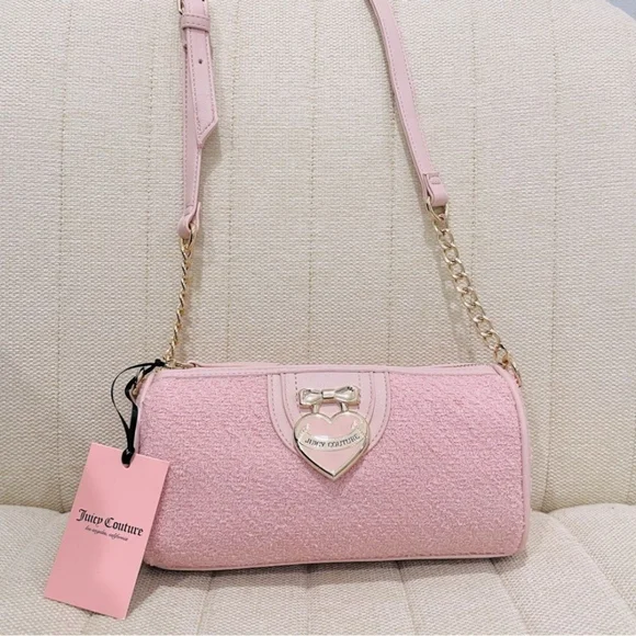 Juicy Couture Pink Tweed Roll Kawaii  Crossbody Purse with Gold Accents NWT - Picture 5 of 7